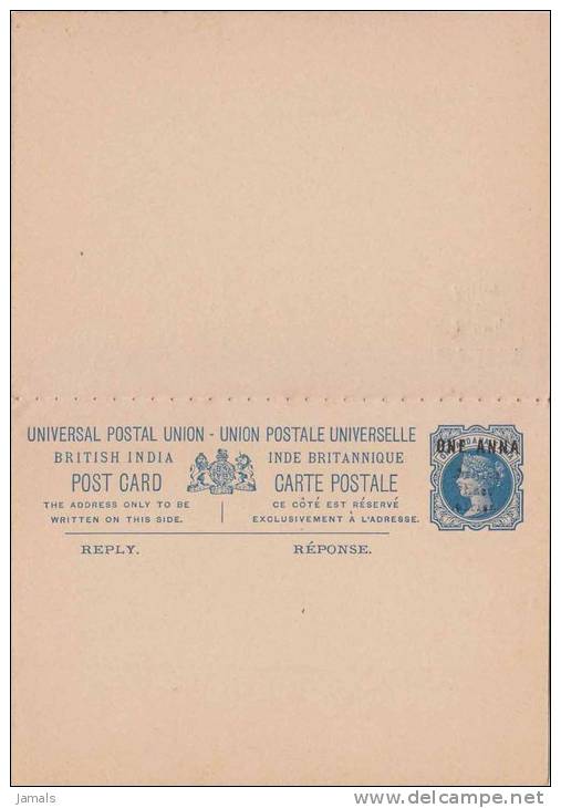 Br India Queen Victoria, UPU Reply Card, Postal Stationery, British East Africa Overprint, Mint INDIA - 1882-1901 Empire