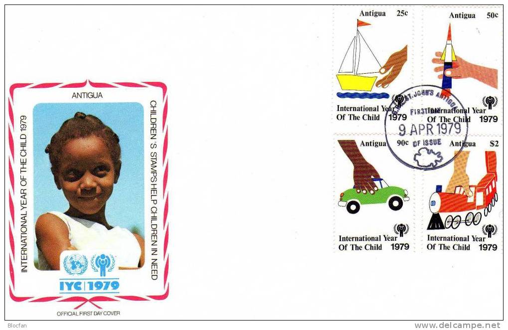 UNICEF Kindertag 1979 Kinder-Spielzeug Antigua 538/1 Plus Block 42 FDC 10€ UNO-Jahr Des Kindes Children Cover Of Caribic - UNICEF