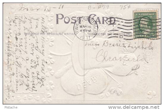 Vintage 1911 With Postmark - Erin Go Bragh - Silver Embossed - Saint Patrick Series - 2 Scans - VG Condition - Saint-Patrick