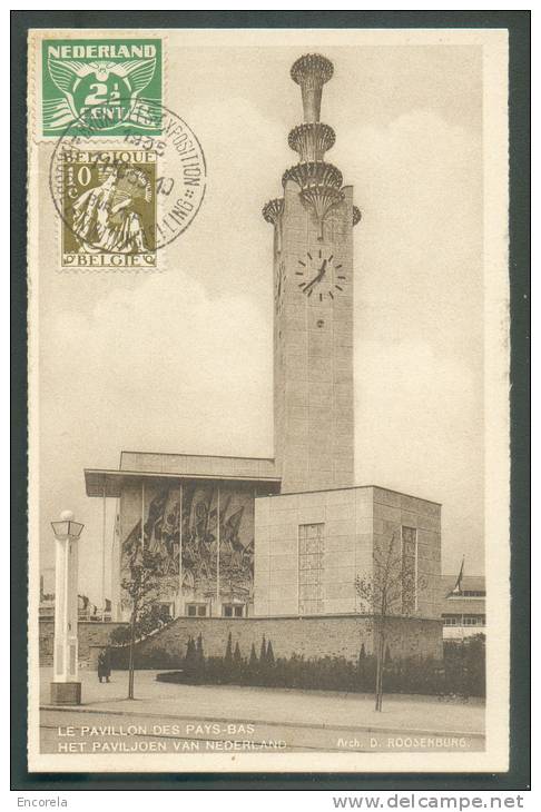 C.V. De L´Exposition De Bruxelles 1935 (Pavillon Des Pays-Bas) Affr. Mixte 10c Ent. Cérès Et 2½ Cent. Armoirie Des Pays- - 1932 Ceres And Mercurius