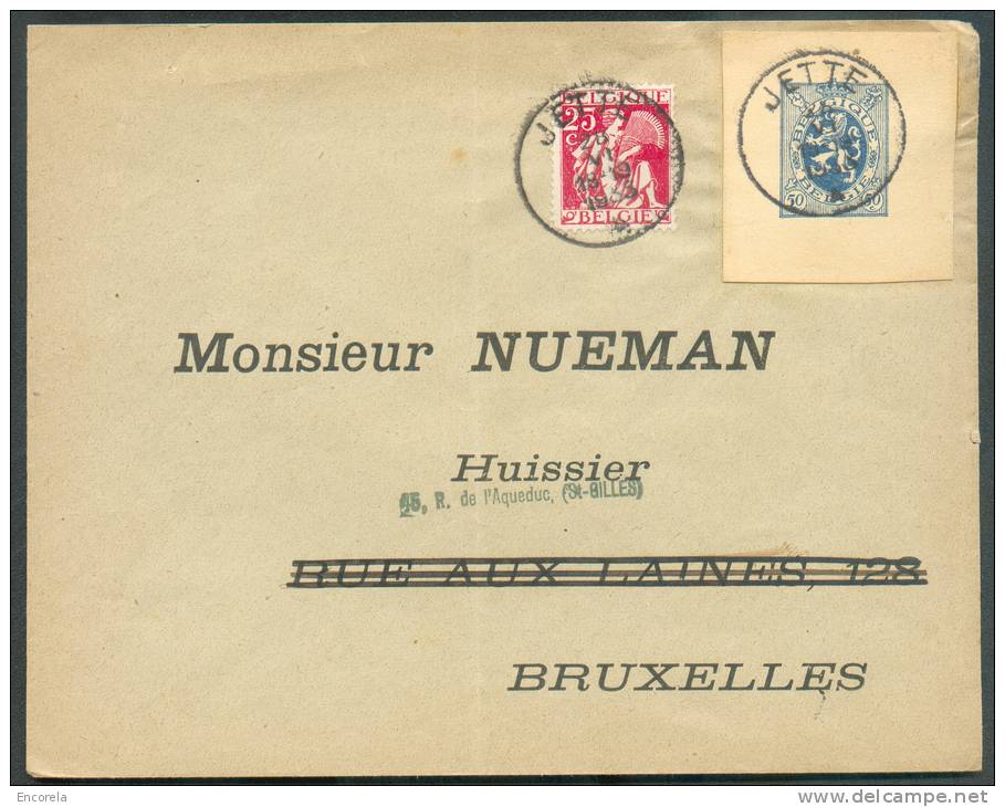 Lettre Affr. D´une Découpe De L´E.P. 50 Cent. Lion + 25 Centimes Cérès Obl. Sc JETTE 28-VI-1933 Vers Bruxelles  - 7608 - 1932 Cérès Et Mercure