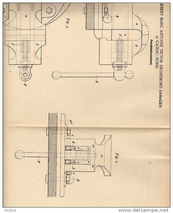 Original Patentschrift - A. Samaden à Le Cateau - Nord , 1901, Vice, Atelier !!! - Tools