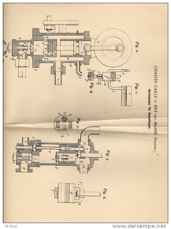 Original Patentschrift -  C. Caille In Bry Sur Marne , 1901 , Pumpe Für Dampfkessel !!! - Macchine