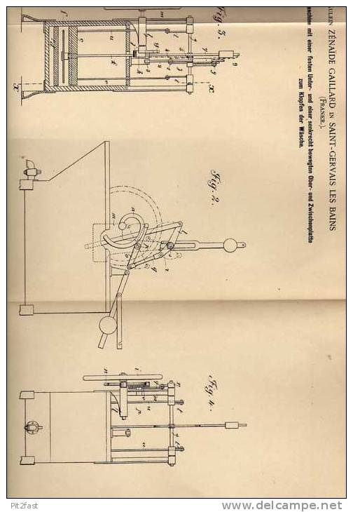 Original Patentschrift - Z. Gaillard In Saint - Gervais Les Bains , 1900 , Waschmaschine !!! - Macchine