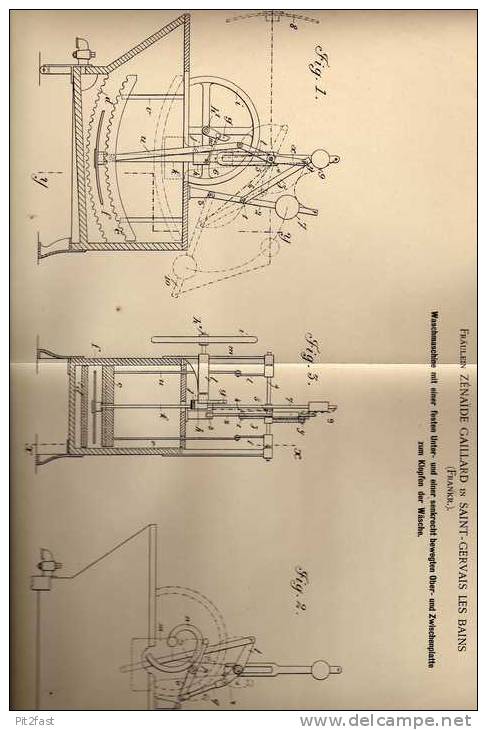 Original Patentschrift - Z. Gaillard In Saint - Gervais Les Bains , 1900 , Waschmaschine !!! - Machines