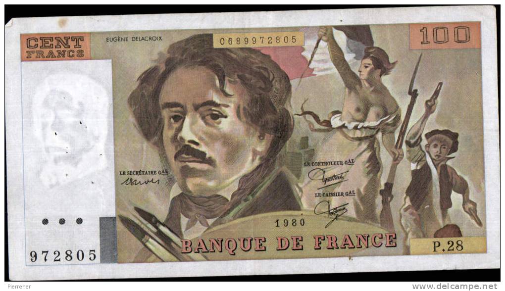 BILLET DE CENT FRANCS " DELACROIX " DATE 1980 - 100 F 1978-1995 ''Delacroix''