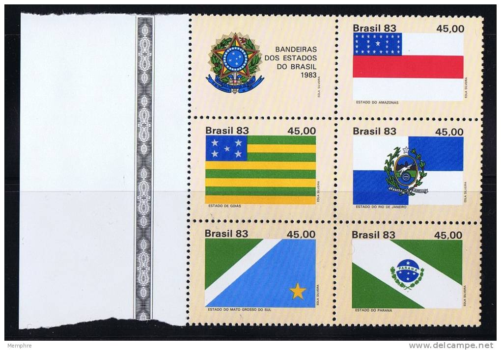 1982   Drapeaux Des États Brésiliens Bloc De 5 Différents   + Vignette  ** Sans Charnière - Ongebruikt