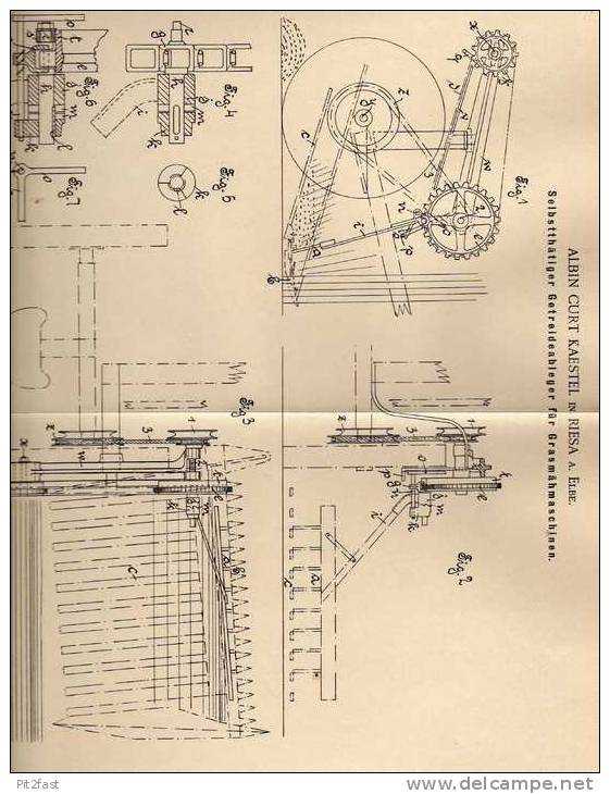 Original Patentschrift - A. Kaestel In Riesa A. Elbe , 1901 , Grasmähmaschine , Mähmaschine !!! - Tools