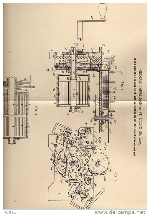 Original Patentschrift - G. Varrelman In St. Croix , 1900, Drehorgel , Musikwerk , Musik  !!! - Machines