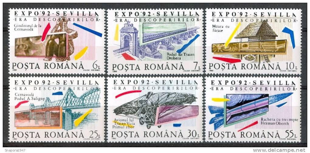 1992 Romania "Expo 92" Exposition Universelle à Seville Infrastructure Set MNH** T12 - 1992 – Séville (Espagne)