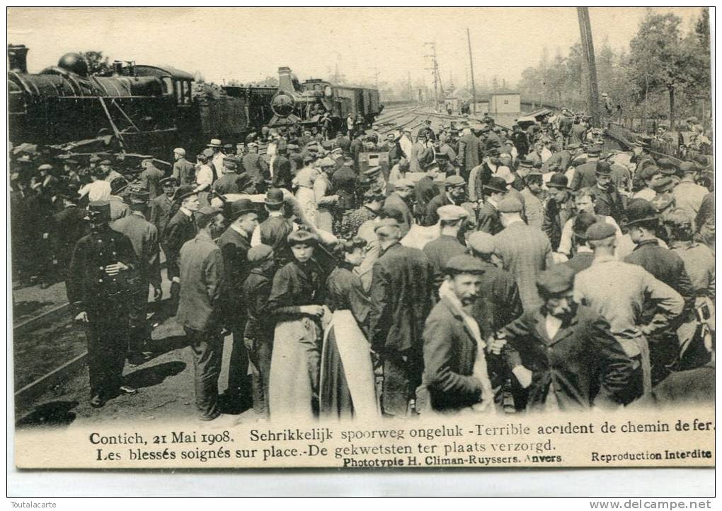 CPA BELGIQUE CONTICH KONTICH 21 MAI 1908 ACCIDENT DE CHEMIN DE FER LES BLESSES SOIGNES SUR PLACE - Kontich