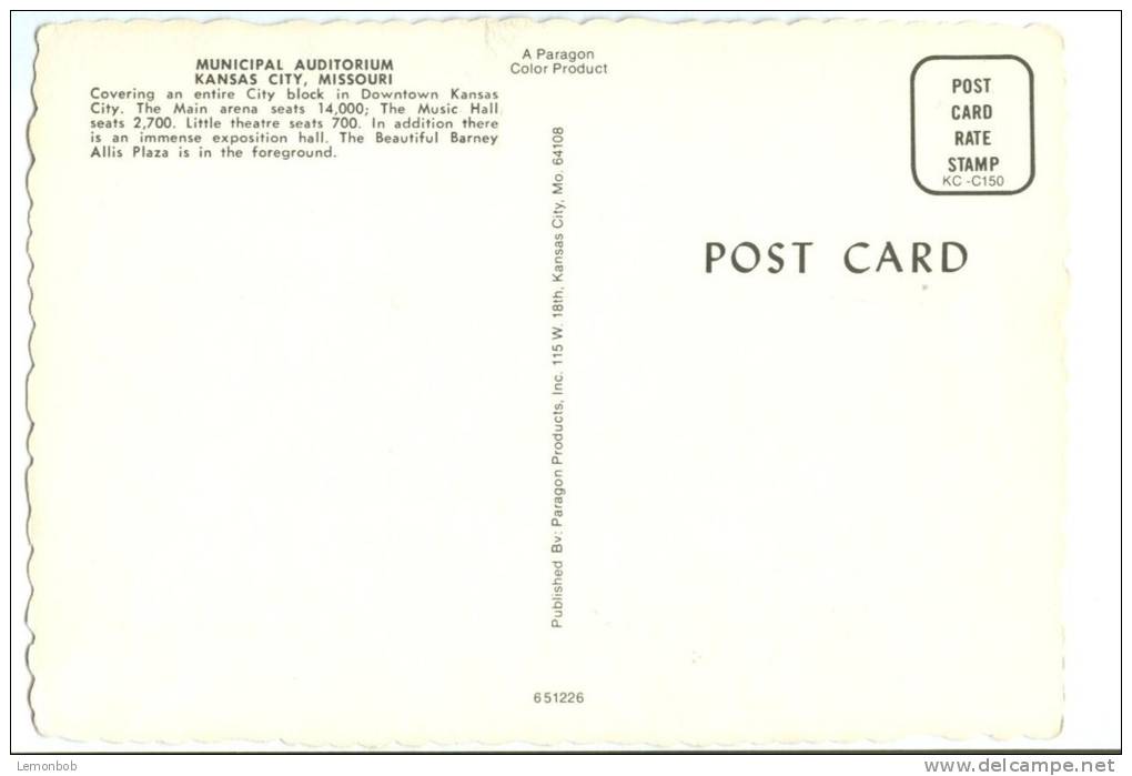 USA, Municipal Auditorium, Kansas City, Missouri, 1970s Unused Postcard [P8697] - Kansas City – Missouri