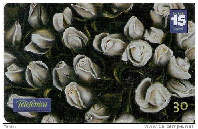 TARJETA DE BRASIL DE UNAS ROSAS BLANCAS (FLOR-FLOWER-FLORES) - Flores