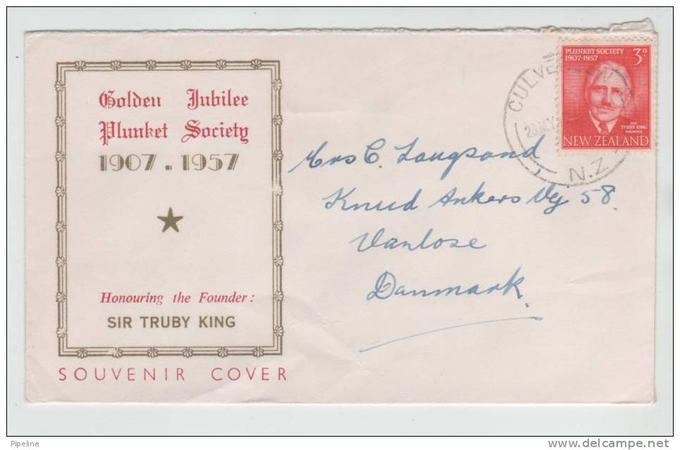 New Zealand Cover Sent To Denmark 28-5-1957 Plunket Society With Cachet - Storia Postale