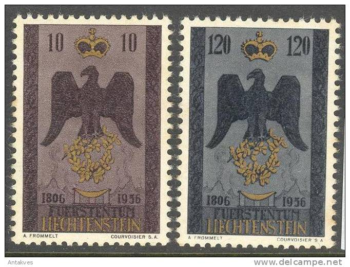 Liechtenstein 1956 150th Anniv Independance Set Of 2 MH See Scans! Brown Spots ! - Neufs