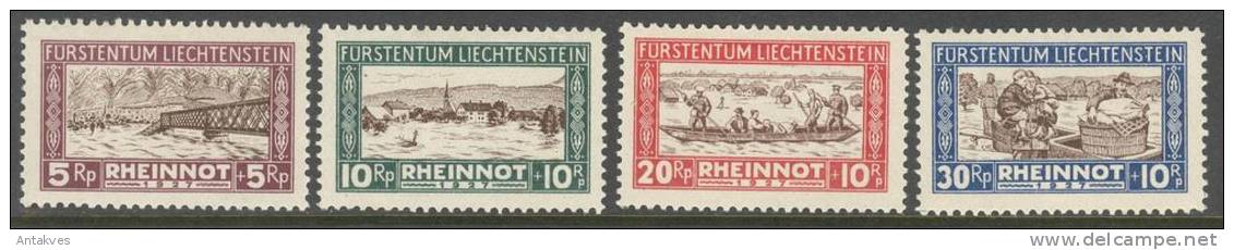 Liechtenstein 1928 The Floods Of The Rhine Basin Bridge Set Of 4 MH* - Nuevos