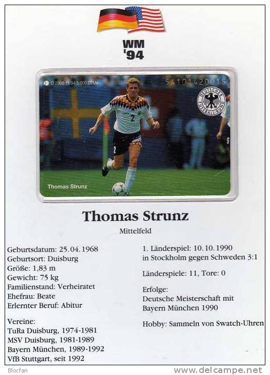 TK O 2368/94 Folder O 16€ Fußball National-Spieler Thomas Strunz BRD FIFA-WM USA Soccer Champion 90 Telecard Of Germany - Sport