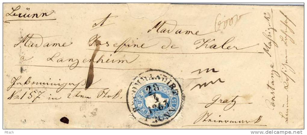 Österreich 1860 - Recommandirt Von Brünn Nach Graz - 10 + 15 Kreuzer - Briefe U. Dokumente