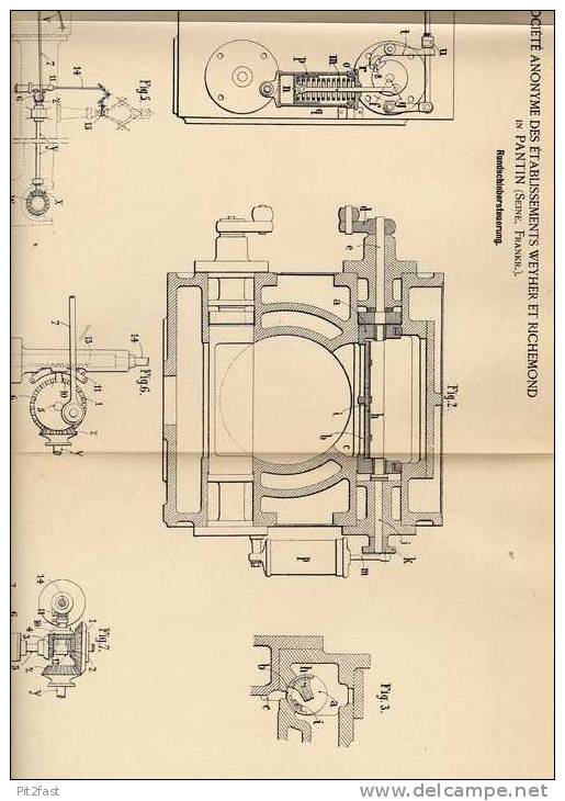 Original Patentschrift - W. Et Richemond In Pantin , Seine , 1900, Rundschiebersteuerung , Dampfcylinder !!! - Machines