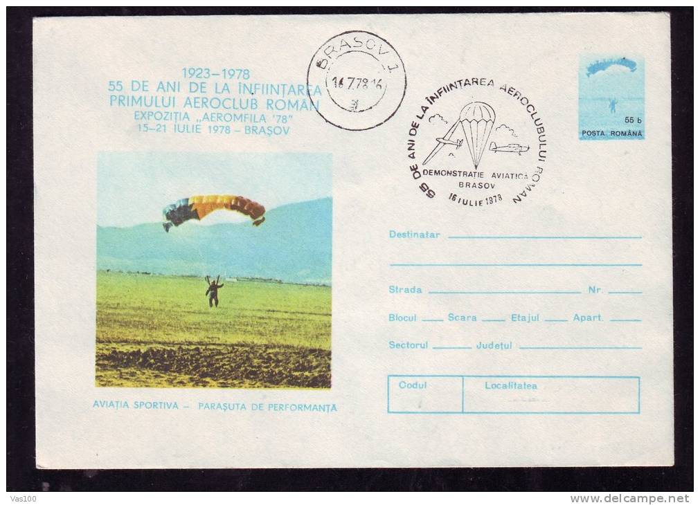 PARACHUTISM, SKY DIVING, 1978, COVER STATIONERY, ENTIER POSTAL, OBLITERATION CONCORDANTE, ROMANIA - Parachutespringen