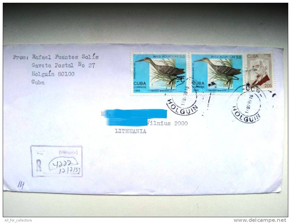 Registered Cover Sent  To Lithuania, Birds, Oiseaux, Gomez, - Storia Postale