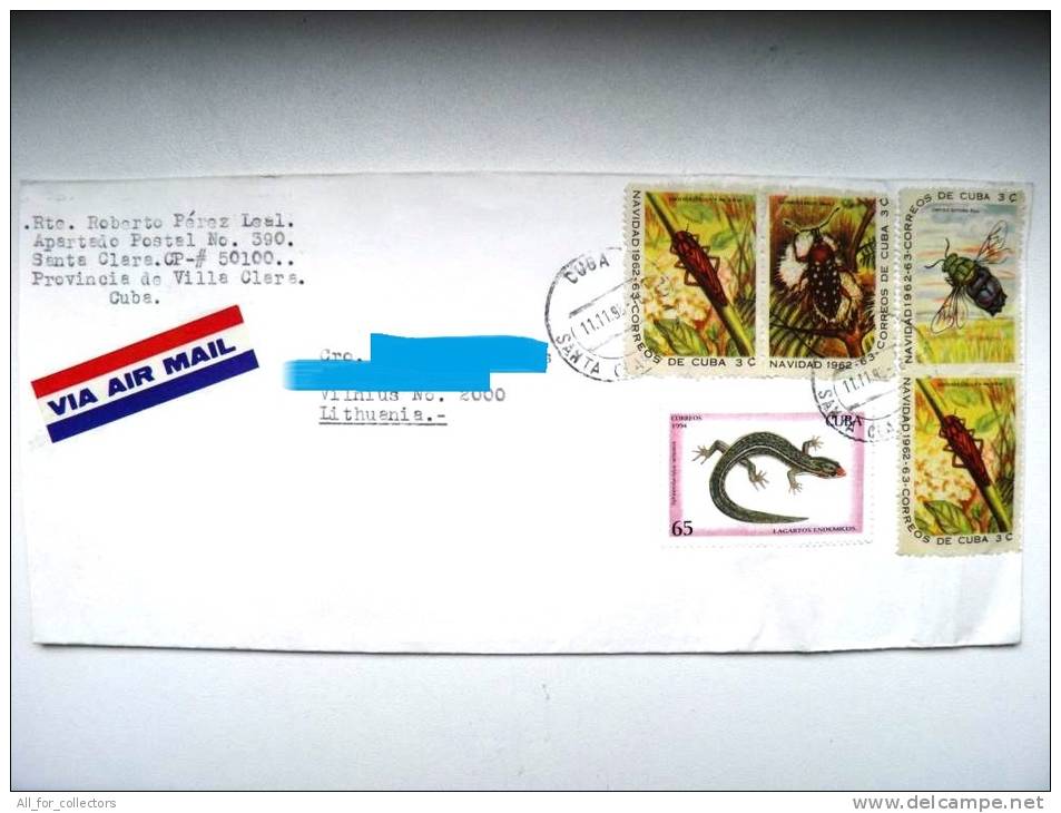 Air Mail Par Avion Cover Sent  To Lithuania, Animals, Insects, Lizard Legartos - Lettres & Documents