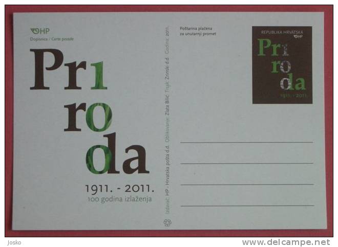 NATURE ( Croatia Postal Stationery ) "Priroda " Magazine For Popul. Of Natural Sciences Croatian Natural History Society - Other & Unclassified