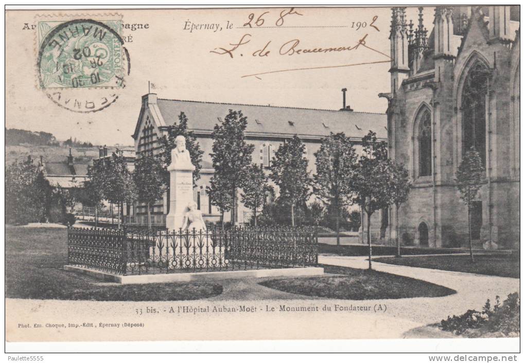 EPERNAY - A L´Hôpital Auban-Moët - Le Monument Du Fondateur 1902 Dép51 - Epernay