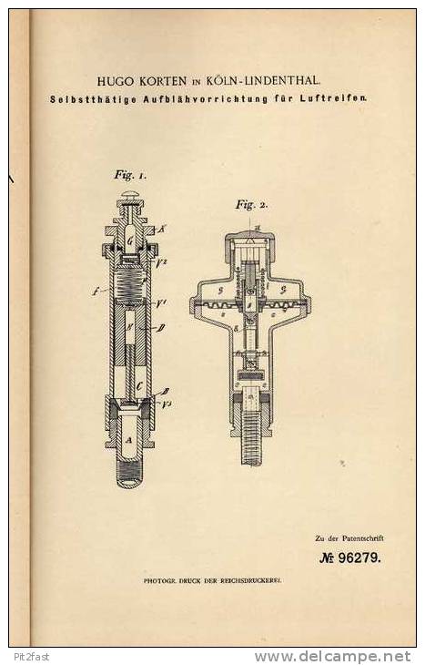 Original Patentschrift - H. Korten In Köln - Lindenthal , 1897 , Pumpvorrichtung Für Reifen , Fahrrad !!! - Maschinen