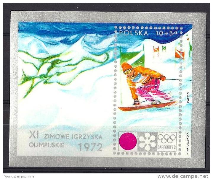 Poland, Year 1972, Block 49, Olympic Games Sapporo, MNH** - Winter 1972: Sapporo