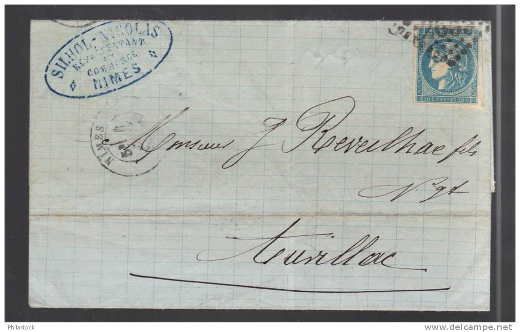 FRANCE 1871 N° 45 Obl. S/Lettre Entiére GC 2659 C à D Nimes - 1870 Bordeaux Printing