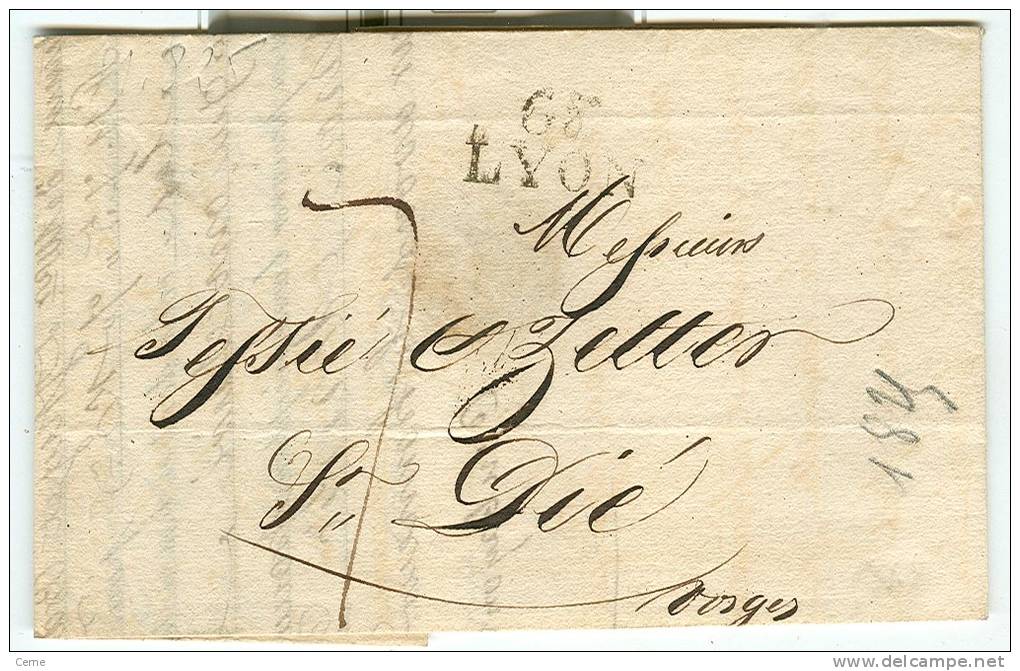 France - Précurseur De Lyon Vers St Dié (Vosges) Du 03/05/1825, Griffe, See Scan - 1801-1848: Précurseurs XIX