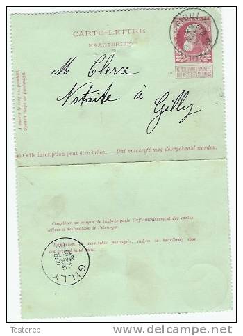 Carte Lettre BOUFFIOULX 10 Ct Type N° 74 1909 Vers Gilly  Trous D"agraffe Minime Cfr Scan - Cartes-lettres