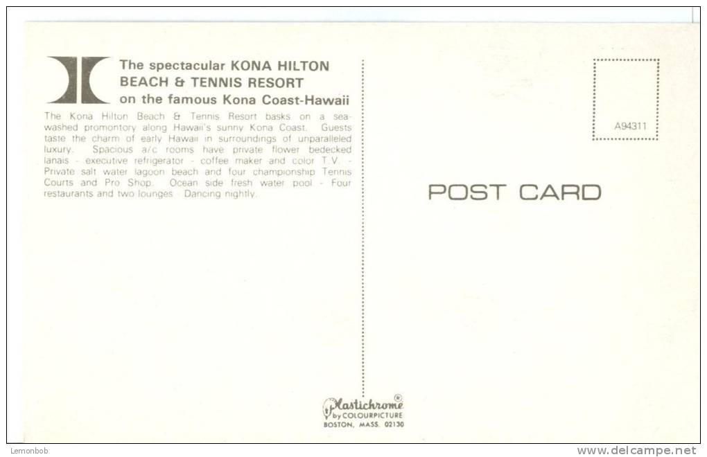 USA, Kona Hilton, Beach & Tennis Resort, Kona Coast, Hawaii, Unused Postcard [P8790] - Big Island Of Hawaii