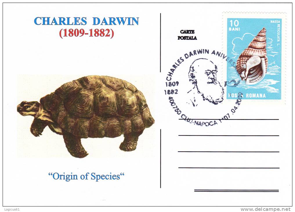 Romania,Cluj-Napoca:CHARLES DARWIN (1809 - 1882)-Origin Of Species,Origine Des Espèces,Postcarte Postale-Romania. - Turtles