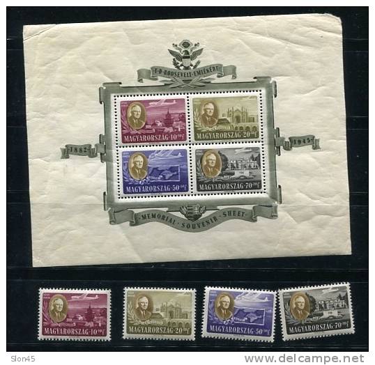 Hungary 1947 Memorial Sheets  Mi Block 10-1+ Stamps Mi:985-2 MNH/MH F.Roosevelt CV 245 Euro - Nuevos