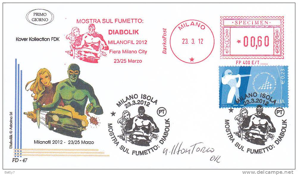 ITALIA 2012 - MOSTRA  FUMETTO DIABOLIK Busta  FIRMATA DA AUTORE - Sin Clasificación