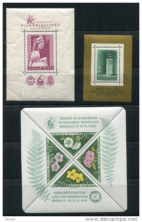 Hungary 1958 3 Souvenir Sheets Mi Block 26-8A  MNH CV 120 Euro - Nuevos