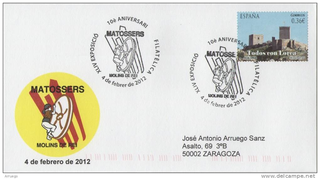 SPAIN. POSTMARK 10th ANNIV. MATOSSERS. MOLINS DE REI. 2012 - Covers & Documents