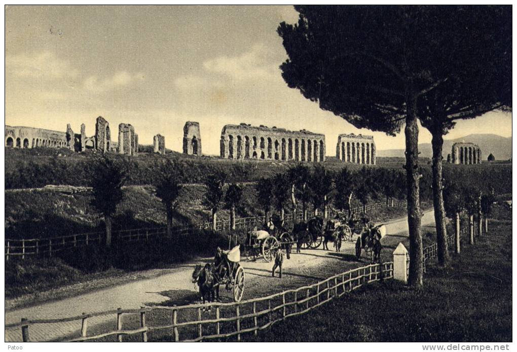 CP ITALIENNE  DENTELEE  /AQUEDUC DE CLAUDE SUR LA VIA APPIA / ATTELAGES CHEVAUX EN PREMIER  PLAN - Bruggen