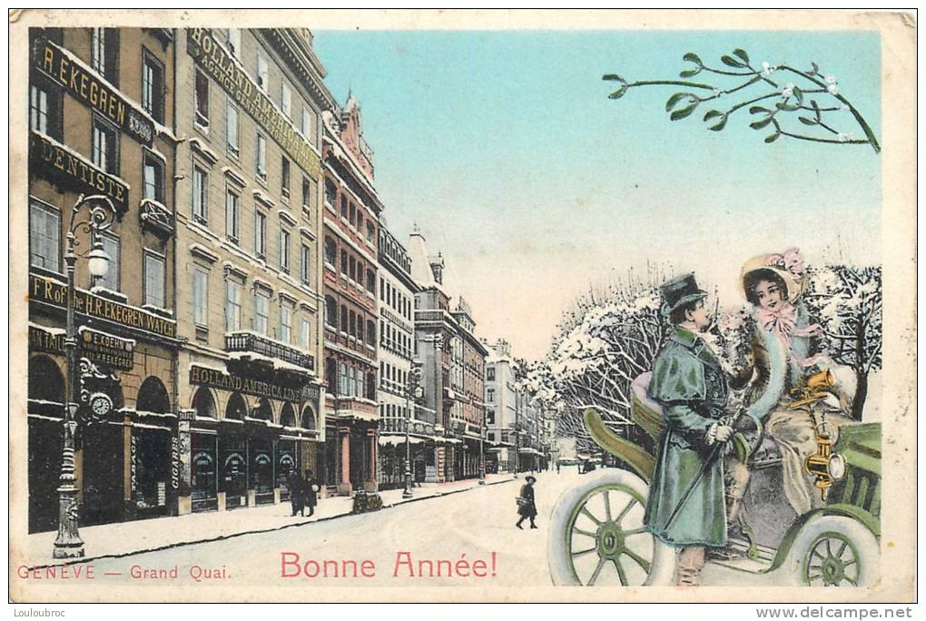 GENEVE GRAND'QUAI BONNE ANNEE 1910 - Genève