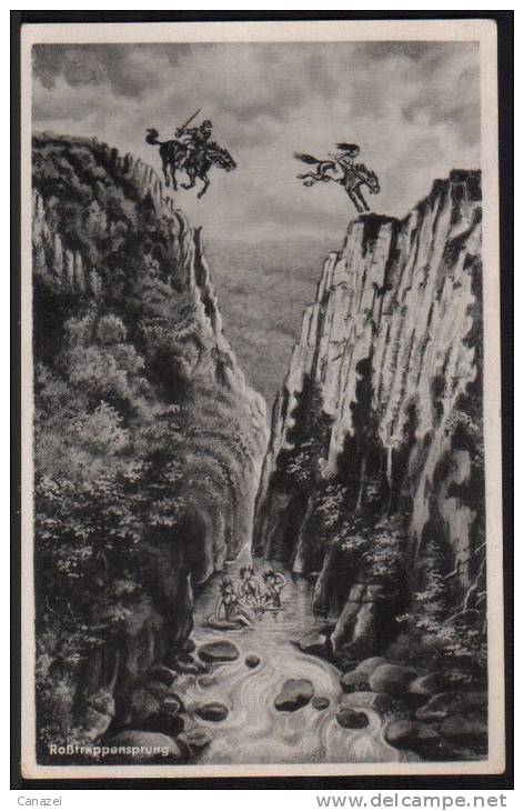 AK Thale, Roßtrappensprung, Stempel Berghotel Roßtrappe, Ungelaufen, 1960 - Thale