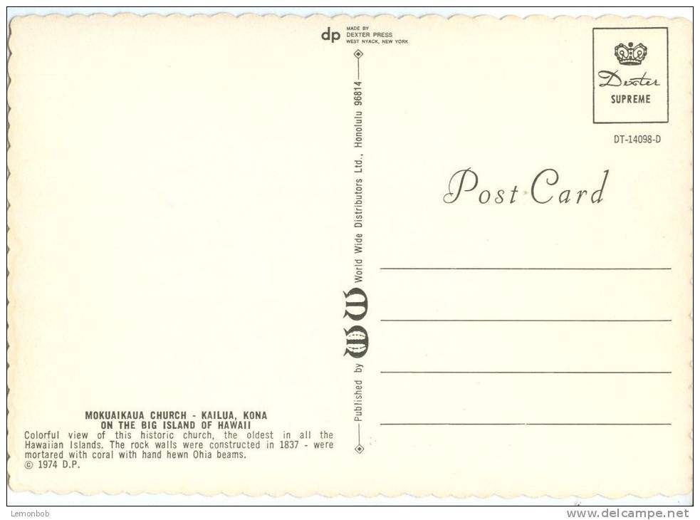 USA, Mokuaikaua Church, Kailua, Kona, Hawaii, 1974 Unused Postcard [P8817] - Big Island Of Hawaii