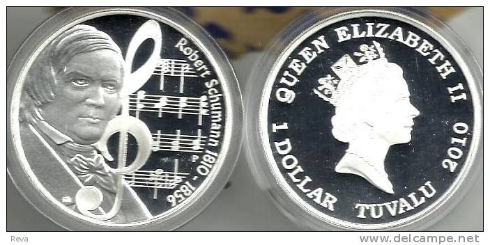 TUVALU $1 ROBERT SCHUMANN MUSIC 200 ANN. AUSTRIA FRONT QEII BACK 2010 SILVER PROOF READ DESCRIPTION CAREFULLY !!! - Tuvalu