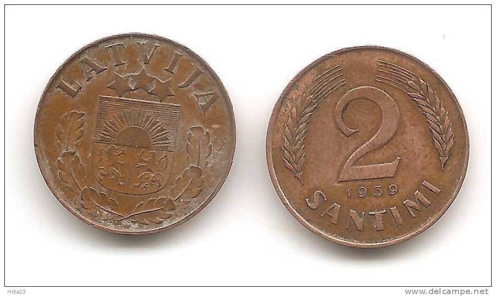 LATVIA 2 SANTIMI  COIN  1939 Y - Letonia