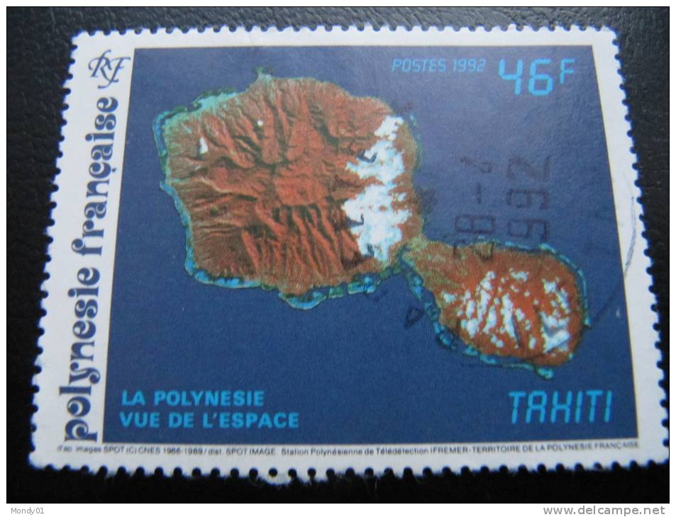 6-059 Tahiti Oblitéré 1992  Espace île Island Photo Aerienne Satellite - Eilanden