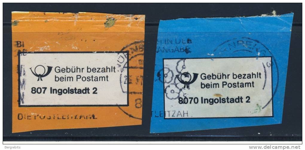 Germany 2 Gebuehr Bezahlt Labels From Ingolstadt - Etiquettes 'Recommandé' & 'Valeur Déclarée'