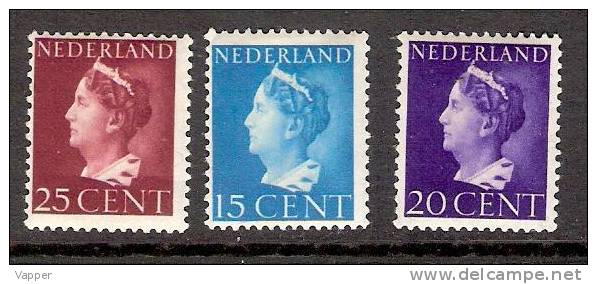 1940 Netherlands Mint With Hinged 3 Stamps  Quin Wilhelmina Definitive Mi 345, 346, 348 - Unused Stamps