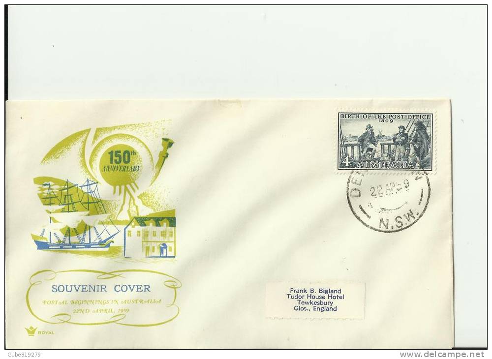 AUSTRALIA YEAR 1959- FDC 150 ANNI.AUSTRALIA POST FLOWN TO U.KINGDOM   W/1 STAMP OF4 PENCE  REF 5/AU - Covers & Documents