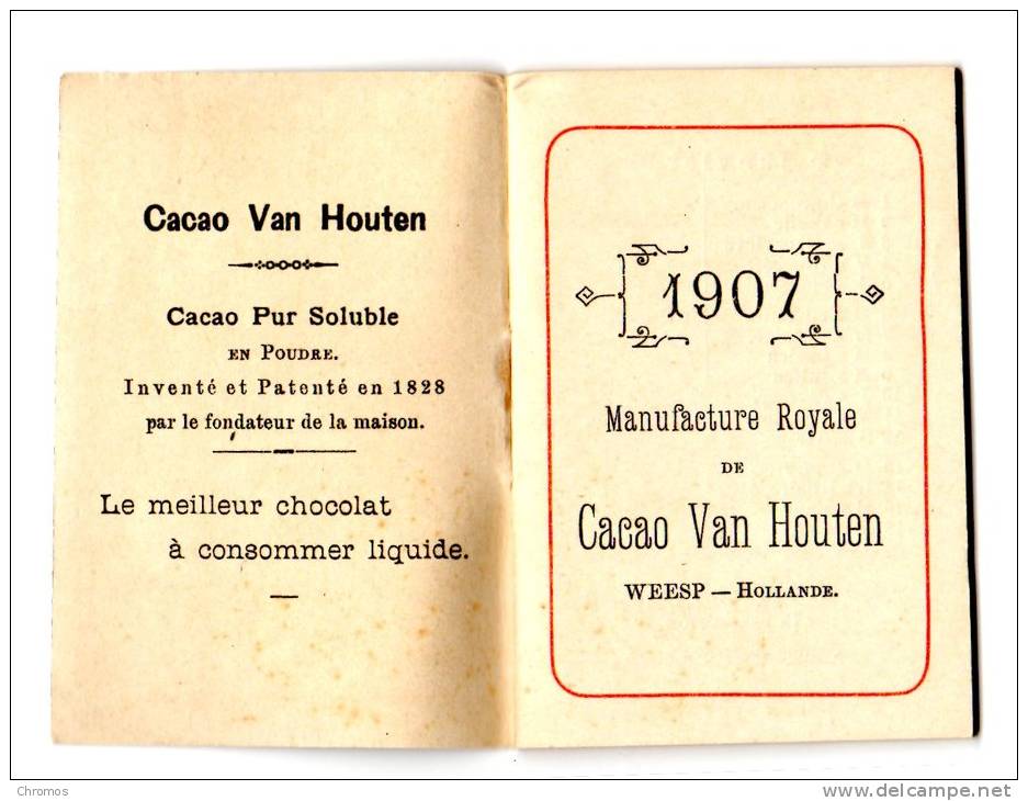 Rare Petit Carnet (18 Pages) Chromo Calendrier Pour Cacao Van Houten, 1907 - Small : 1901-20